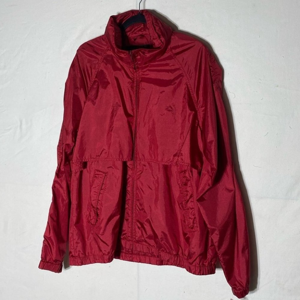 Vintage 90s Eddie Bauer Red Nylon Vented Windbreaker W Hidden Hood XL Gorpcore